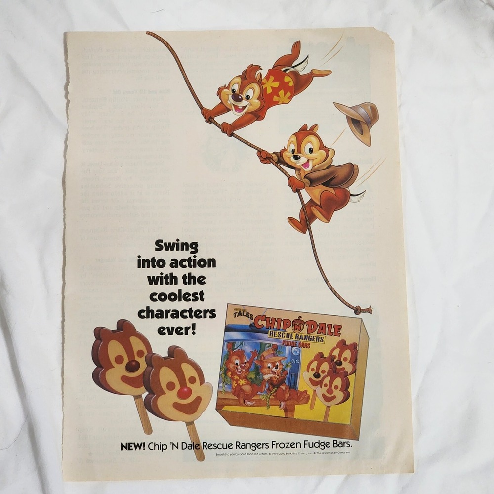 Vintage Print Ad Disney Chip N Dale Rescue Rangers Fudge Bars clipping 1991